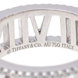Pre Owned  Tiffany Atlas Diamond 18K White Gold Ring Size 53
