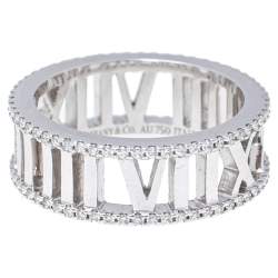 Pre Owned  Tiffany Atlas Diamond 18K White Gold Ring Size 53