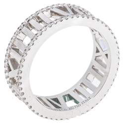 Pre Owned  Tiffany Atlas Diamond 18K White Gold Ring Size 53