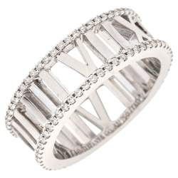 Pre Owned  Tiffany Atlas Diamond 18K White Gold Ring Size 53