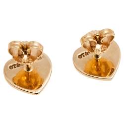 Pre Owned Tiffany & Co. Heart Tag Diamond 18K Rose Gold Stud Earrings