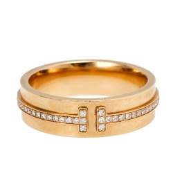 Pre Owned Tiffany & Co. Tiffany T Diamond 18k Rose Gold Wide Wedding Band Ring Size 53