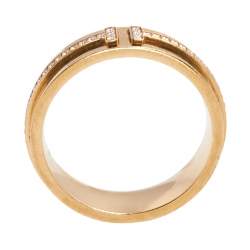 Pre Owned Tiffany & Co. Tiffany T Diamond 18k Rose Gold Wide Wedding Band Ring Size 53
