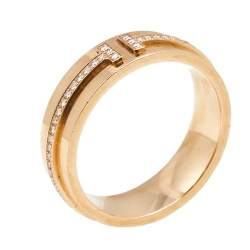 Pre Owned Tiffany & Co. Tiffany T Diamond 18k Rose Gold Wide Wedding Band Ring Size 53