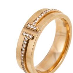 Pre Owned Tiffany & Co. Tiffany T Diamond 18k Rose Gold Wide Wedding Band Ring Size 53