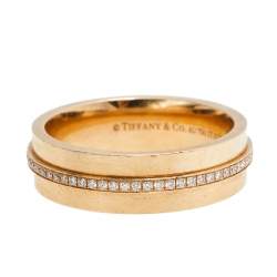 Pre Owned Tiffany & Co. Tiffany T Diamond 18k Rose Gold Wide Wedding Band Ring Size 53