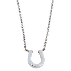 Pre Owned Tiffany & Co. Metro Mini Horseshoe Diamond 18K White Gold Pendant Necklace 