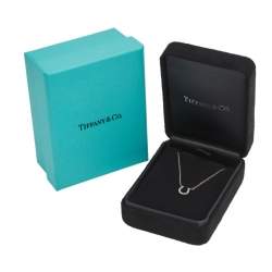 Pre Owned Tiffany & Co. Metro Mini Horseshoe Diamond 18K White Gold Pendant Necklace 
