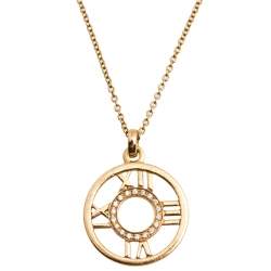 Pre Owned Tiffany & Co. Atlas Diamond 18k Rose Gold Open Pendant Necklace