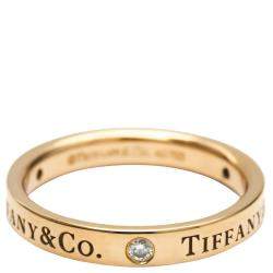 Pre Owned Tiffany & Co. Flat Band 18K Rose Gold Diamond Ring EU 53