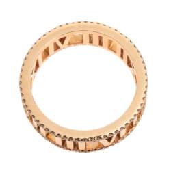 Pre Owned Tiffany & Co. Atlas Diamond 18K Rose Gold Open Band Ring Size 57