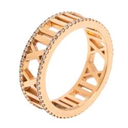 Pre Owned Tiffany & Co. Atlas Diamond 18K Rose Gold Open Band Ring Size 57