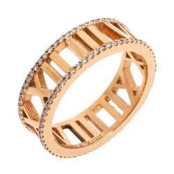 Pre Owned Tiffany & Co. Atlas Diamond 18K Rose Gold Open Band Ring Size 57