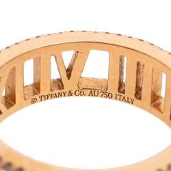 Pre Owned Tiffany & Co. Atlas Diamond 18K Rose Gold Open Band Ring Size 57