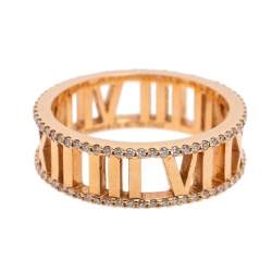 Pre Owned Tiffany & Co. Atlas Diamond 18K Rose Gold Open Band Ring Size 57
