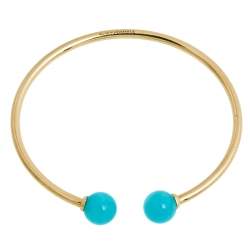Pre Owned Tiffany & Co. HardWear Ball Wire Amazonite 18k Yellow Gold Open Cuff Bracelet