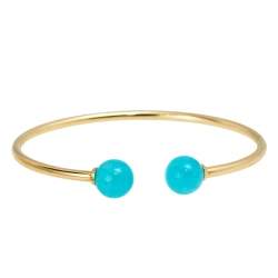 Pre Owned Tiffany & Co. HardWear Ball Wire Amazonite 18k Yellow Gold Open Cuff Bracelet