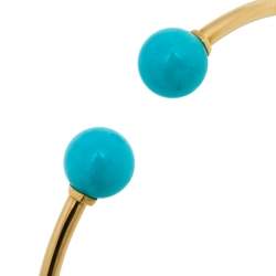Pre Owned Tiffany & Co. HardWear Ball Wire Amazonite 18k Yellow Gold Open Cuff Bracelet