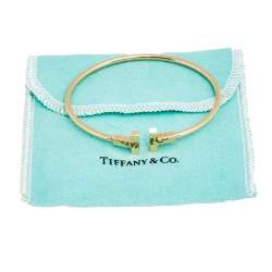 Pre Owned Tiffany & Co. T Wire Narrow 18K Yellow Gold Open Cuff Bracelet