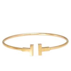Pre Owned Tiffany & Co. T Wire Narrow 18K Yellow Gold Open Cuff Bracelet