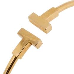Pre Owned Tiffany & Co. T Wire Narrow 18K Yellow Gold Open Cuff Bracelet