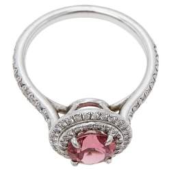 Pre Owned Tiffany & Co. Soleste Pink Tourmaline & Diamond Platinum Ring Size 51