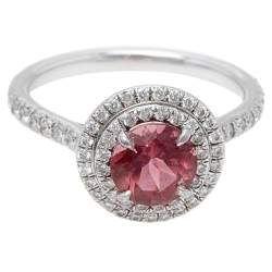 Pre Owned Tiffany & Co. Soleste Pink Tourmaline & Diamond Platinum Ring Size 51