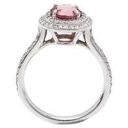 Pre Owned Tiffany & Co. Soleste Pink Tourmaline & Diamond Platinum Ring Size 51