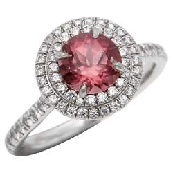 Pre Owned Tiffany & Co. Soleste Pink Tourmaline & Diamond Platinum Ring Size 51