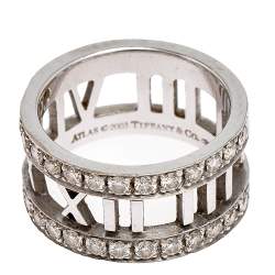 Pre Owned Tiffany & Co. Atlas Diamonds 18K White Gold Open Band Ring Size 49