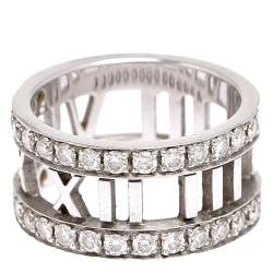Pre Owned Tiffany & Co. Atlas Diamonds 18K White Gold Open Band Ring Size 49