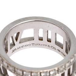 Pre Owned Tiffany & Co. Atlas Diamonds 18K White Gold Open Band Ring Size 49