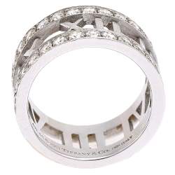 Pre Owned Tiffany & Co. Atlas Diamonds 18K White Gold Open Band Ring Size 49