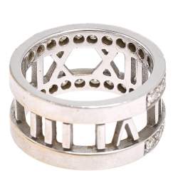 Pre Owned Tiffany & Co. Atlas Diamonds 18K White Gold Open Band Ring Size 49