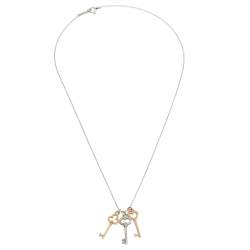 Pre Owned Tiffany & Co. Three Key 18K Two Tone Gold & Silver Pendant Necklace