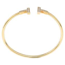 Pre Owned Tiffany & Co. Tiffany T Wire Diamond 18K Yellow Gold Open Cuff Bracelet