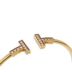Pre Owned Tiffany & Co. Tiffany T Wire Diamond 18K Yellow Gold Open Cuff Bracelet