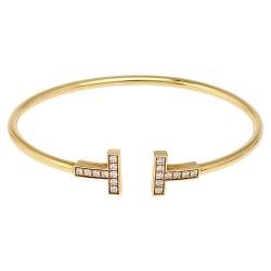 Pre Owned Tiffany & Co. Tiffany T Wire Diamond 18K Yellow Gold Open Cuff Bracelet