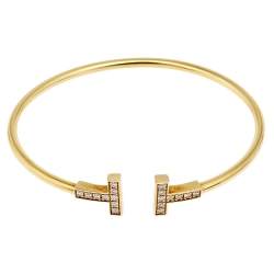 Pre Owned Tiffany & Co. Tiffany T Wire Diamond 18K Yellow Gold Open Cuff Bracelet