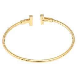 Pre Owned Tiffany & Co. Tiffany T Wire Diamond 18K Yellow Gold Open Cuff Bracelet