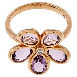 Pre Owned Tiffany & Co. Sparklers Flower Diamond Amethyst 18K Rose Gold Cocktail Ring Size 54