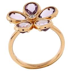 Pre Owned Tiffany & Co. Sparklers Flower Diamond Amethyst 18K Rose Gold Cocktail Ring Size 54