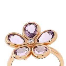 Pre Owned Tiffany & Co. Sparklers Flower Diamond Amethyst 18K Rose Gold Cocktail Ring Size 54