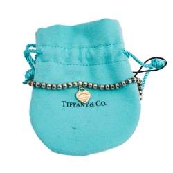 Pre Owned Tiffany & Co. Heart Tag 18K Rose Gold and Sterling Silver Beaded Charm Bracelet