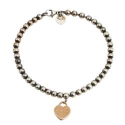 Pre Owned Tiffany & Co. Heart Tag 18K Rose Gold and Sterling Silver Beaded Charm Bracelet