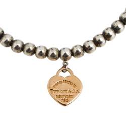 Pre Owned Tiffany & Co. Heart Tag 18K Rose Gold and Sterling Silver Beaded Charm Bracelet