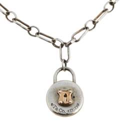 Pre Owned Tiffany & Co. Silver 18K Rose Gold Round Lock Charm Bracelet