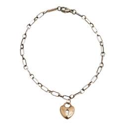 Pre Owned Tiffany & Co. 18k Rose Gold Heart Lock Sterling Silver Charm Bracelet