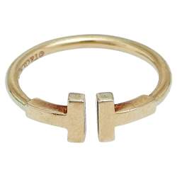 Pre Owned Tiffany & Co. T Wire 18K Yellow Gold Open Ring Size 52