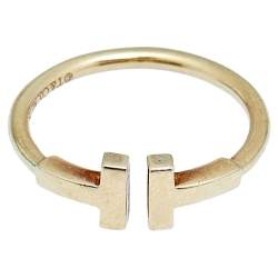 Pre Owned Tiffany & Co. T Wire 18K Yellow Gold Open Ring Size 52